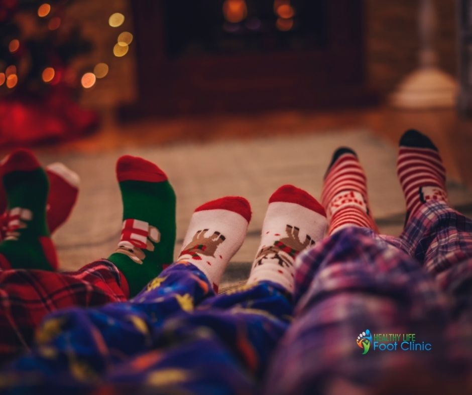 Feet with Christmas Socks on